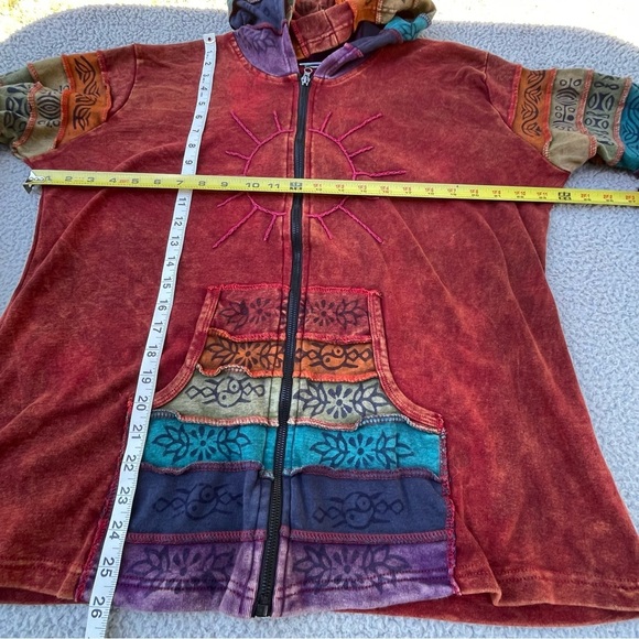 Greater Good Network Sweatshirt Womens XXL Sunshine Zip Hoodie Patchwork BOHO - Picture 12 of 16